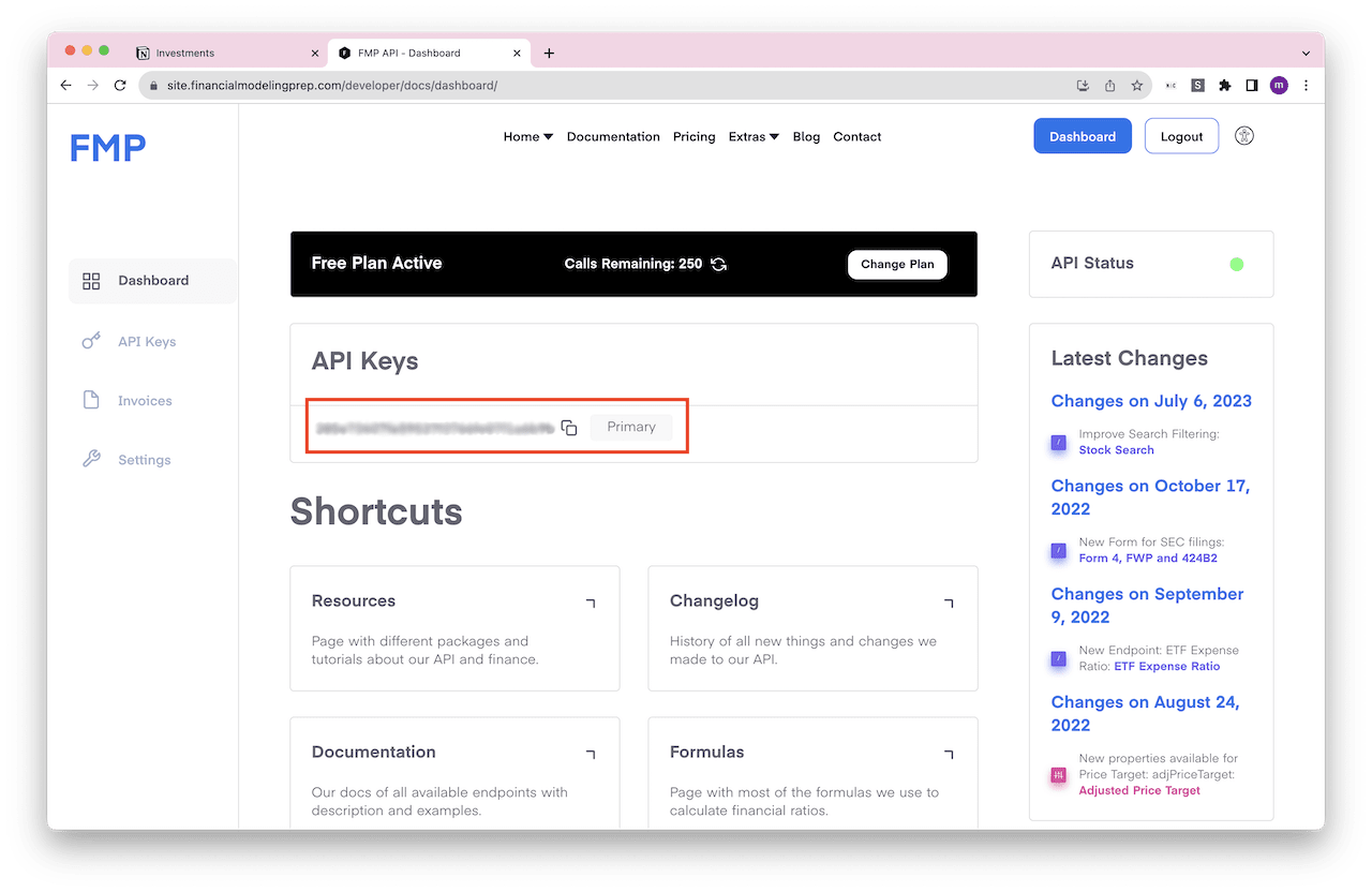 Stocks API key