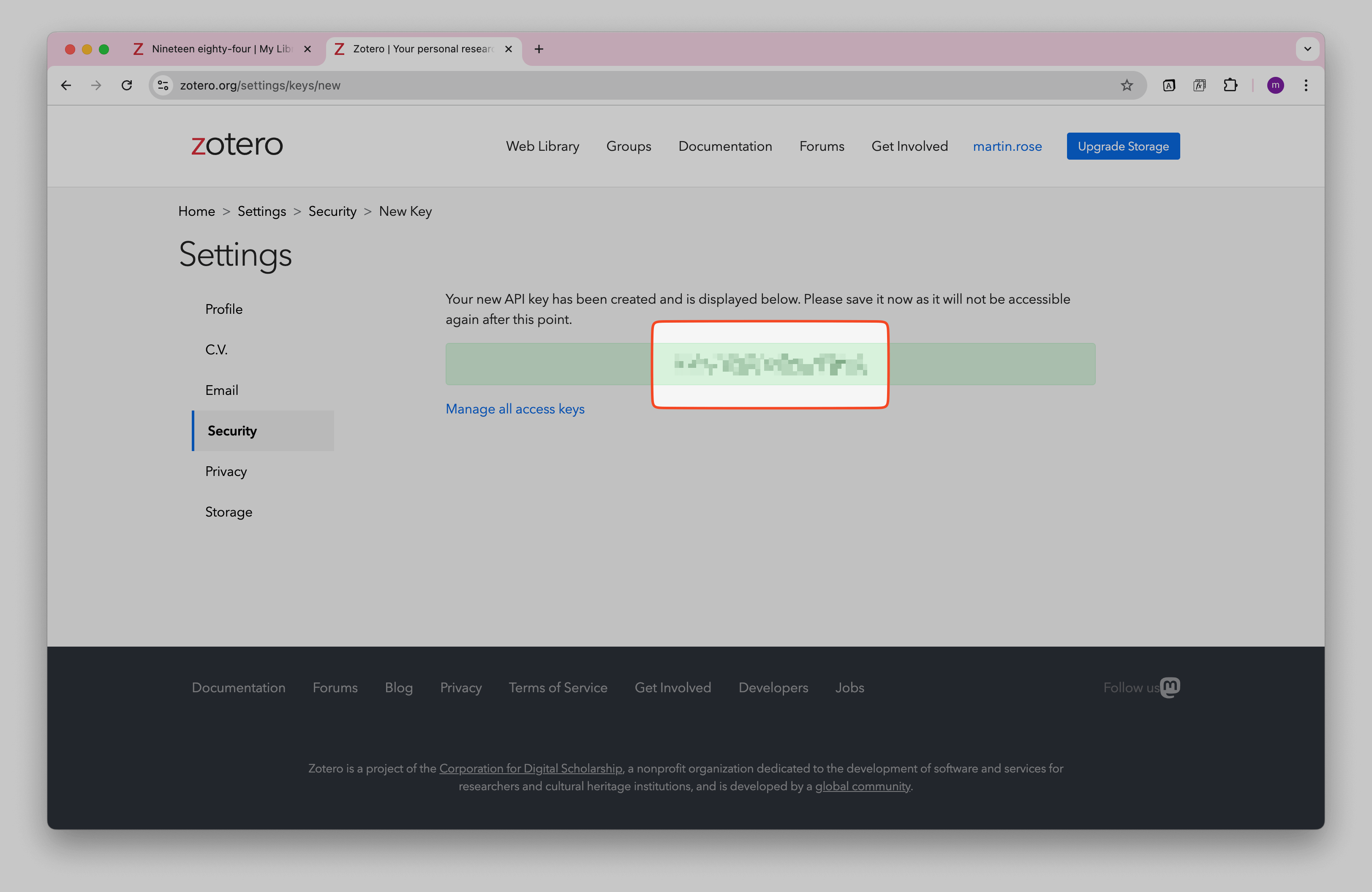 Zotero API Key Zotero API Key